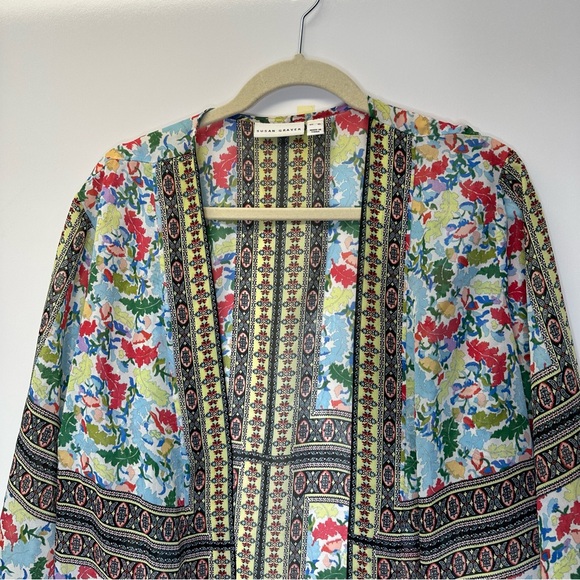 Susan Graver Open Front Kimono Duster Multi color floral size XL - Picture 3 of 10